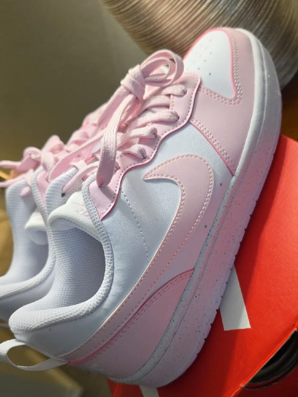 Nike Kids Court Borough Low Recraft Sneakers in Pink and White 6.5Y